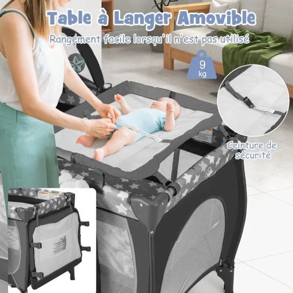 Lit Parapluie Bébé avec Matelas&Moustiquaire Charge 9kg pour 0-36 Mois