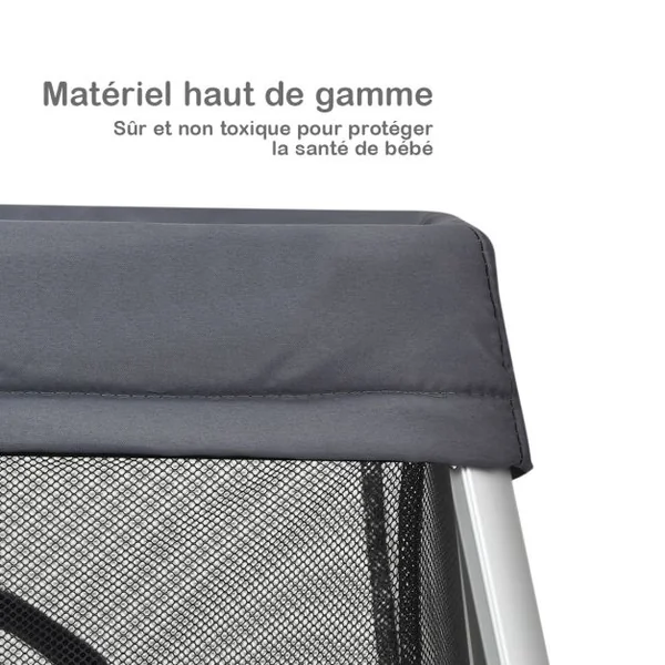 Lit Parapluie pour Bébé 1-3ans avec Matelas Souple et Lavable Parc Pliable Fermeture Eclair Sac de Transport Argent