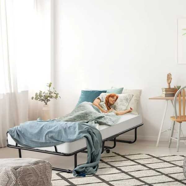 Lit Pliant 80x190 cm avec Matelas en Mousse Mémoire de Forme Lit d’Appoint Pliable en Acier avec 4 roulettes Universelles pour Maison Bureau