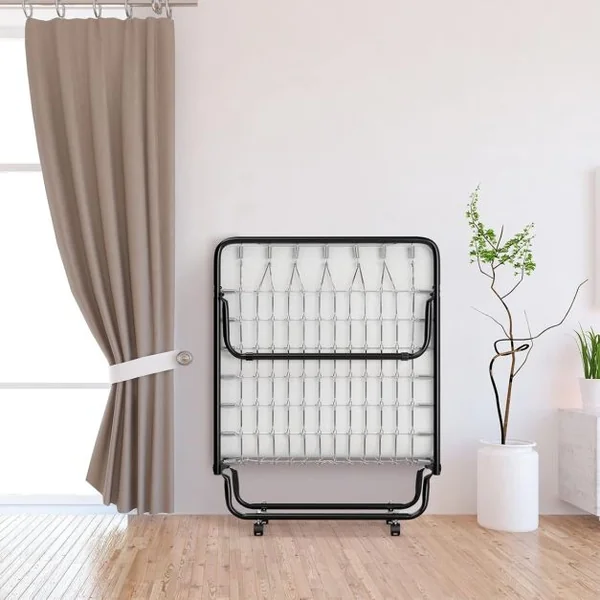 Lit Pliant 80x190 cm avec Matelas en Mousse Mémoire de Forme Lit d’Appoint Pliable en Acier avec 4 roulettes Universelles pour Maison Bureau