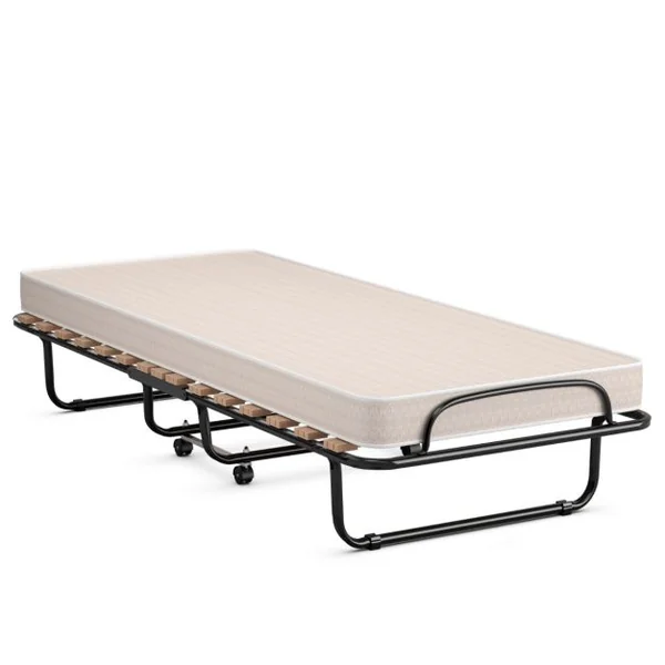 Lit Pliant sur Roulettes 190 x 80 x 33 CM Lit d'Appoint avec Matelas en Mousse 6,5 CM pour Maison et Bureau Noir+Bleu/Beige/Gris