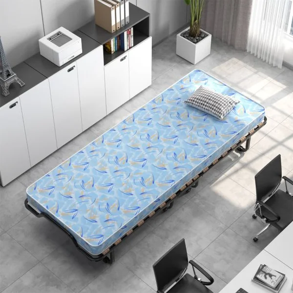 Lit Pliant sur Roulettes 90 x 200 x 41 CM Lit d'Appoint avec Matelas en Mousse 10 CM pour Maison et Bureau Bleu
