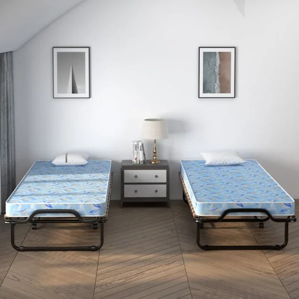 Lit Pliant sur Roulettes 90 x 200 x 41 CM Lit d'Appoint avec Matelas en Mousse 10 CM pour Maison et Bureau Bleu