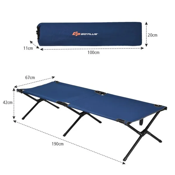 Lits de Camp Pliable 190 x 67 x 42 cm Cadre en Métal Tissu Oxford Robuste Charge 135 kg pour Voyages Camping Plage Bleu
