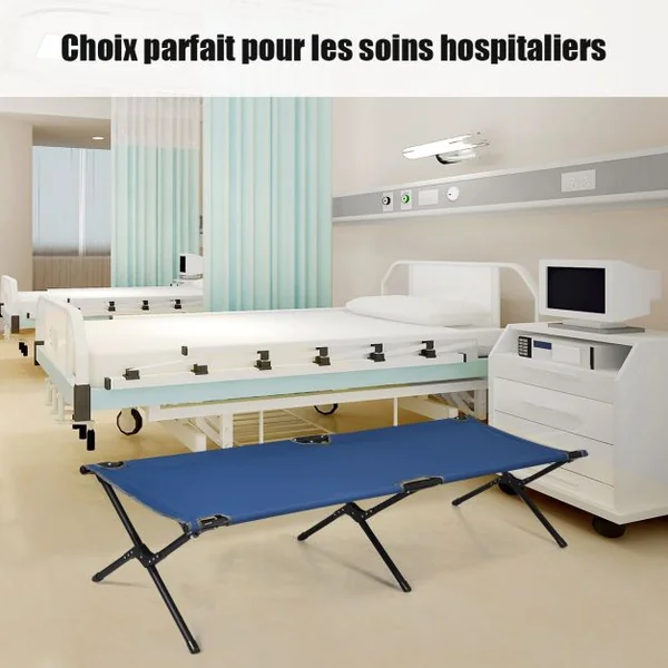 Lits de Camp Pliable 190 x 67 x 42 cm Cadre en Métal Tissu Oxford Robuste Charge 135 kg pour Voyages Camping Plage Bleu