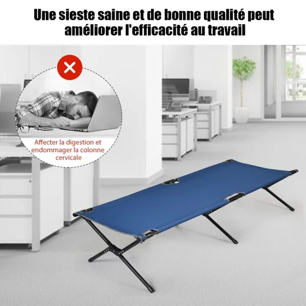 Lits de Camp Pliable 190 x 67 x 42 cm Cadre en Métal Tissu Oxford Robuste Charge 135 kg pour Voyages Camping Plage Bleu