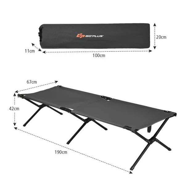 Lits de Camp Pliable 190 x 67 x 42 cm Cadre en Métal Tissu Oxford Robuste Charge 135 kg pour Voyages Camping Plage Gris