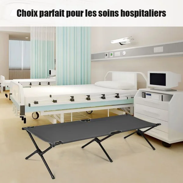 Lits de Camp Pliable 190 x 67 x 42 cm Cadre en Métal Tissu Oxford Robuste Charge 135 kg pour Voyages Camping Plage Gris