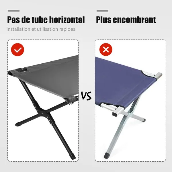 Lits de Camp Pliable 190 x 67 x 42 cm Cadre en Métal Tissu Oxford Robuste Charge 135 kg pour Voyages Camping Plage Gris