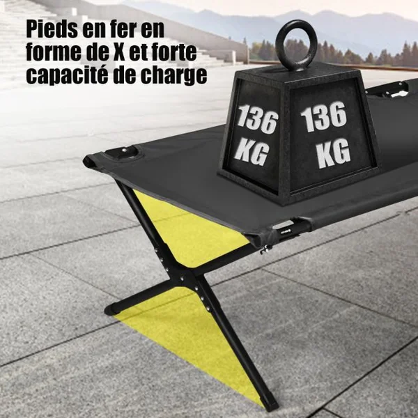 Lits de Camp Pliable 190 x 67 x 42 cm Cadre en Métal Tissu Oxford Robuste Charge 135 kg pour Voyages Camping Plage Gris