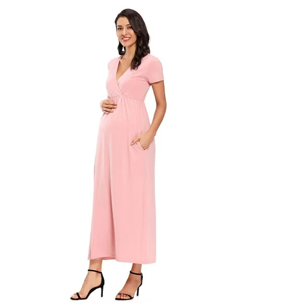 Longue robe de grossesse et d'allaitement manches courtes