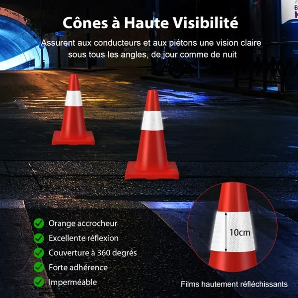 Lot de 12 Cônes de Signalisation Réfléchissant en PVC Hauteur 43cm avec Gilet Jaune Cône de Sécurité Marqueur Attention Sécurité Multi-usages 28 x 28 x 43cm