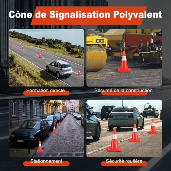 Lot de 12 Cônes de Signalisation Réfléchissant en PVC Hauteur 43cm avec Gilet Jaune Cône de Sécurité Marqueur Attention Sécurité Multi-usages 28 x 28 x 43cm