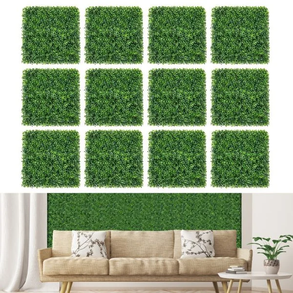 Lot de 12 Panneaux de Buis Artificiels Décorations Murales Carrées 50 x 50 cm Panneaux pour Haie Murale en Polyéthylène Revêtement