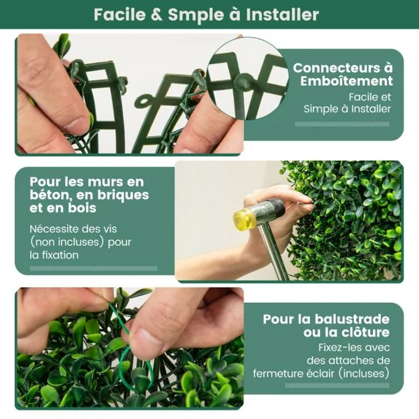 Lot de 12 Panneaux de Buis Artificiels Décorations Murales Carrées 50 x 50 cm Panneaux pour Haie Murale en Polyéthylène Revêtement