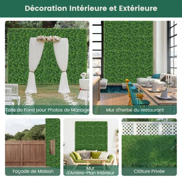 Lot de 12 Panneaux de Buis Artificiels Décorations Murales Carrées 50 x 50 cm Panneaux pour Haie Murale en Polyéthylène Revêtement