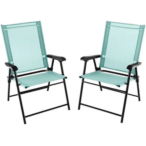 Lot de 2/4 Chaises de Jardin Pliables en Textilène Respirant Chaises de Camping avec Verrou de sécurité et Dossier Haut Bleu/Vert