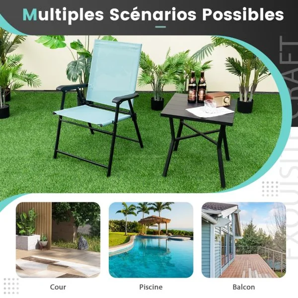 Lot de 2/4 Chaises de Jardin Pliables en Textilène Respirant Chaises de Camping avec Verrou de sécurité et Dossier Haut Bleu/Vert