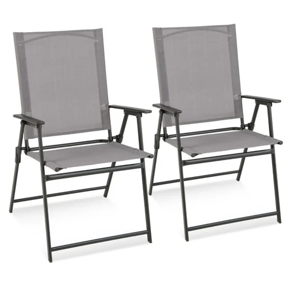Lot de 2/4 Chaises de Jardin Pliantes en Textilène & Métal Charge 150 kg Fauteuil de Jardin avec Verrouillage de Sécurité Gris/Blanc/Noir