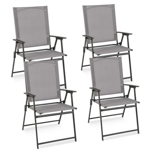 Lot de 2/4 Chaises de Jardin Pliantes en Textilène & Métal Charge 150 kg Fauteuil de Jardin avec Verrouillage de Sécurité Gris/Blanc/Noir
