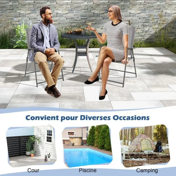 Lot de 2/4 Chaises de Jardin Pliantes en Textilène & Métal Charge 150 kg Fauteuil de Jardin avec Verrouillage de Sécurité Gris/Blanc/Noir