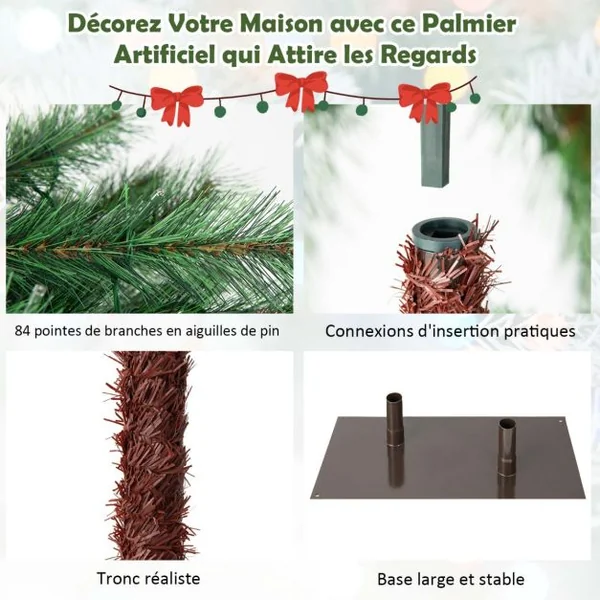 Lot de 2 Arbre de Noël Artificiel Lumineux en Forme de Palmier avec 100 LED Blanc Chaud en PVC Décoration 107 et 152,5 cm
