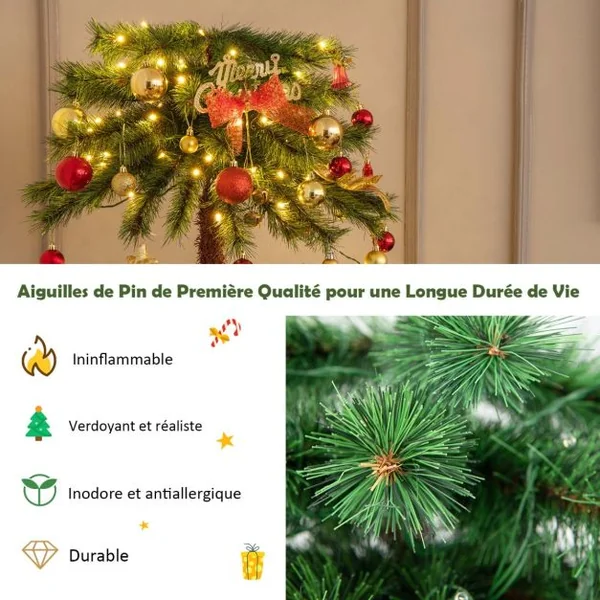 Lot de 2 Arbre de Noël Artificiel Lumineux en Forme de Palmier avec 100 LED Blanc Chaud en PVC Décoration 107 et 152,5 cm