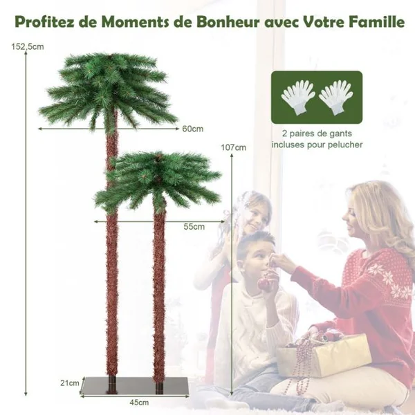 Lot de 2 Arbre de Noël Artificiel Lumineux en Forme de Palmier avec 100 LED Blanc Chaud en PVC Décoration 107 et 152,5 cm
