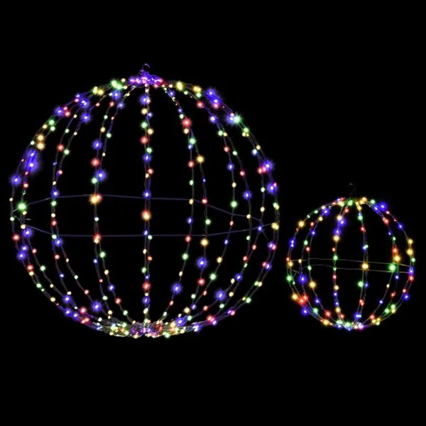 Lot de 2 Boules de Noël Pré-Eclairées Sphère Pliable Eclairée par LED avec 440 Lumières Colorées Cadre en Métal Globe Lumineux Suspendu