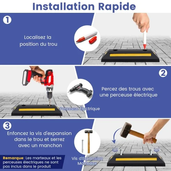 Lot de 2 Butées de Roue pour Stationnement de Véhicule Caoutchouc Durable et Robuste pour Pneus de Voiture Camion Camionnettes pour Garage Jaune
