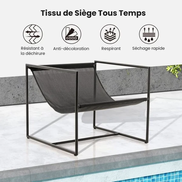 Lot de 2 Chaise de Jardin en Textilène Patins Antidérapants 4 Coussins Cadre en Métal Charge 150KG Intérieur Extérieur Bleu