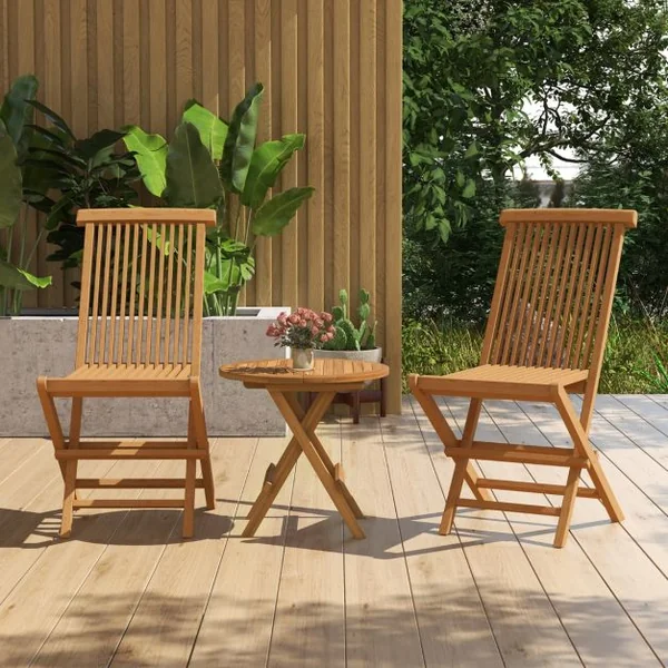 Lot de 2 Chaise de Jardin Pliante en Bois de Teck Dossier Siège à lattes Structure en Forme de X Patio Terrasse