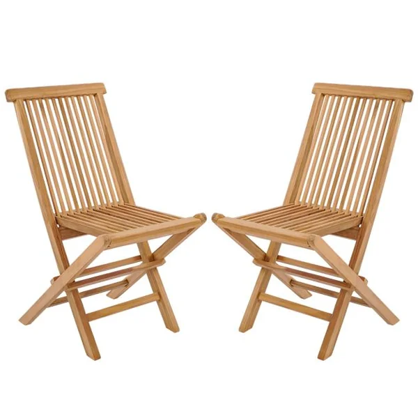 Lot de 2 Chaise de Jardin Pliante en Bois de Teck Dossier Siège à lattes Structure en Forme de X Patio Terrasse