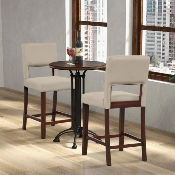 Lot de 2 Chaise Haute Bar avec Dossier et Repose-pieds Tabouret de Bar Rembourré Hauteur d’Assise 62 cm Comptoir Beige