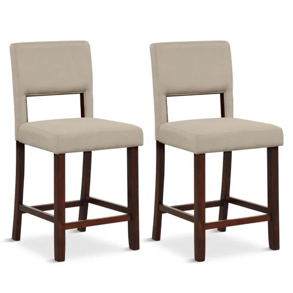 Lot de 2 Chaise Haute Bar avec Dossier et Repose-pieds Tabouret de Bar Rembourré Hauteur d’Assise 62 cm Comptoir Beige
