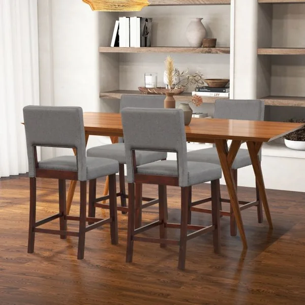 Lot de 2 Chaise Haute Bar avec Dossier et Repose-pieds Tabouret de Bar Rembourré Hauteur d’Assise 62 cm Comptoir Gris