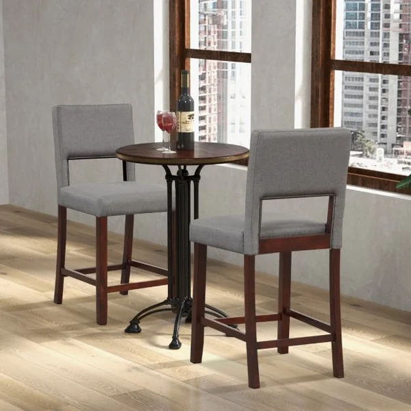 Lot de 2 Chaise Haute Bar avec Dossier et Repose-pieds Tabouret de Bar Rembourré Hauteur d’Assise 62 cm Comptoir Gris