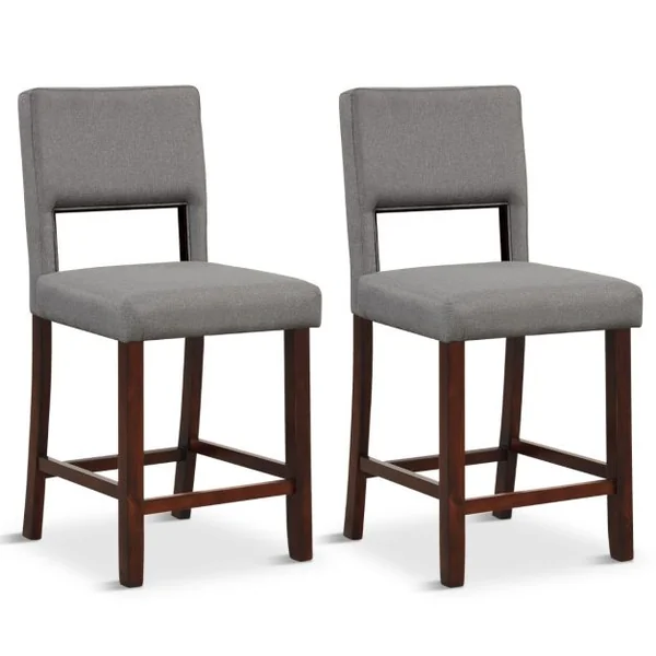 Lot de 2 Chaise Haute Bar avec Dossier et Repose-pieds Tabouret de Bar Rembourré Hauteur d’Assise 62 cm Comptoir Gris