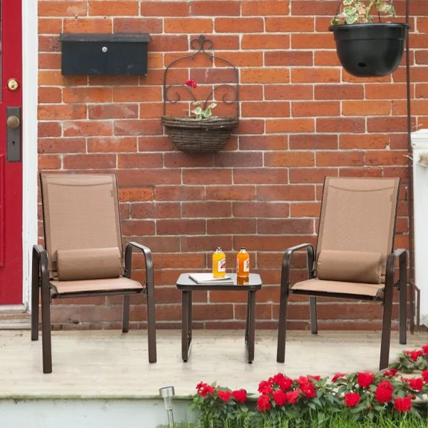Lot de 2 Chaise Pliante avec Table Basse Dossier Réglable Tissu Teslin Charge Max 150kg pour Chaise 50kg pour Table Marron
