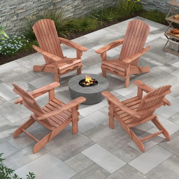 Lot de 2 Chaises Adirondack Pliantes Chaise Longue Pliante en Bois Dossier Haut Accoudoirs Larges Capacité 180 Kg Marron