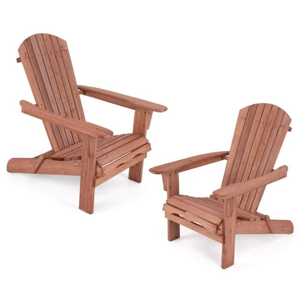 Lot de 2 Chaises Adirondack Pliantes Chaise Longue Pliante en Bois Dossier Haut Accoudoirs Larges Capacité 180 Kg Marron