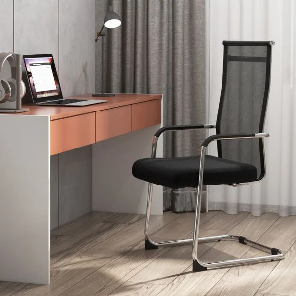 Lot de 2 Chaises Bureau Chaises Cantilever Ergonomique avec Accoudoirs Coussin et Dossier Haut Charge 150 KG Noir