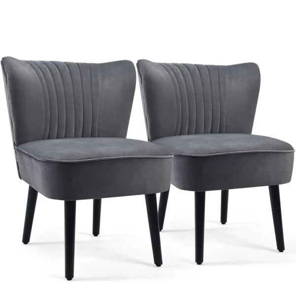 Lot de 2 Chaises d'Appoint en Velours Moderne Pieds en Bois de Caoutchouc Repose-pieds Antidérapants Dossier Ergonomique Siège Rembourré Gris