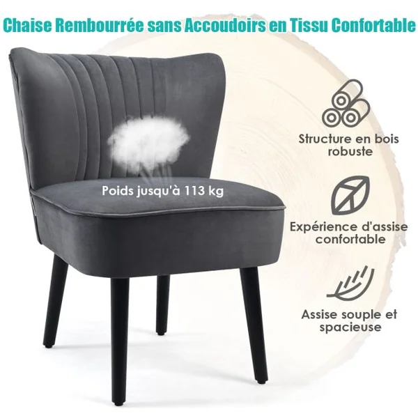 Lot de 2 Chaises d'Appoint en Velours Moderne Pieds en Bois de Caoutchouc Repose-pieds Antidérapants Dossier Ergonomique Siège Rembourré Gris