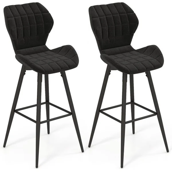 Lot de 2 Chaises de Bar Chaises Hautes Rembourrées Repose-Pieds Chaises de Cuisine Moderne en Métal Noir