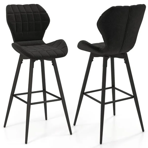 Lot de 2 Chaises de Bar Chaises Hautes Rembourrées Repose-Pieds Chaises de Cuisine Moderne en Métal Noir