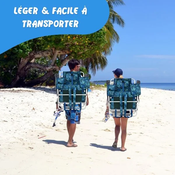 Lot de 2 Chaises de Camping Plage Pliante Table Enroulable en Aluminium Appui-tête Dossier Réglable à 5 Positions 6 Couleurs au Choix