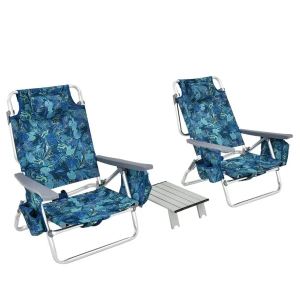 Lot de 2 Chaises de Camping Plage Pliante Table Enroulable en Aluminium Appui-tête Dossier Réglable à 5 Positions 6 Couleurs au Choix