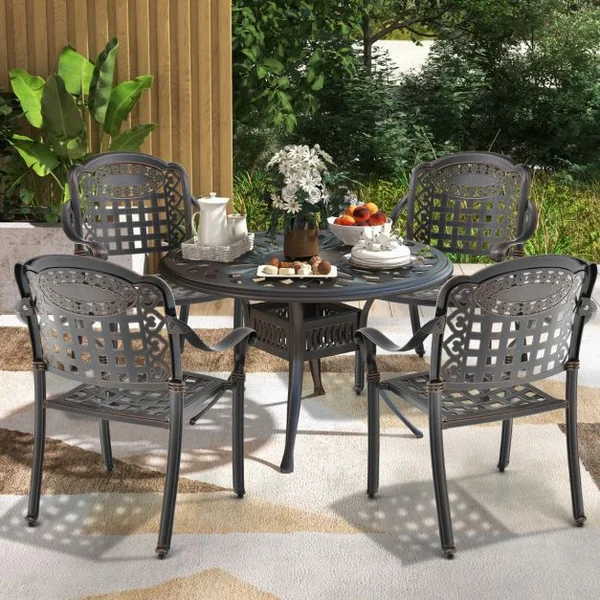 Lot de 2 Chaises de Jardin Empilable en Aluminium Coulé Fauteuil de Jardin avec Pieds Réglables et Siège Incurvé Blanc