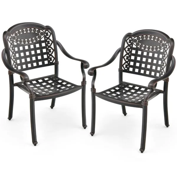 Lot de 2 Chaises de Jardin Empilable en Aluminium Coulé Fauteuil de Jardin avec Pieds Réglables et Siège Incurvé Blanc